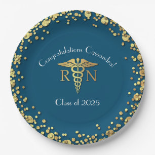 Nurse Nursing School Graduation Party Gold Blue Paper Plates