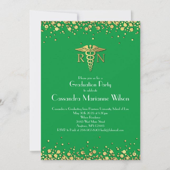 Nurse Nursing School Graduation Party Green Gold Invitation (Front)