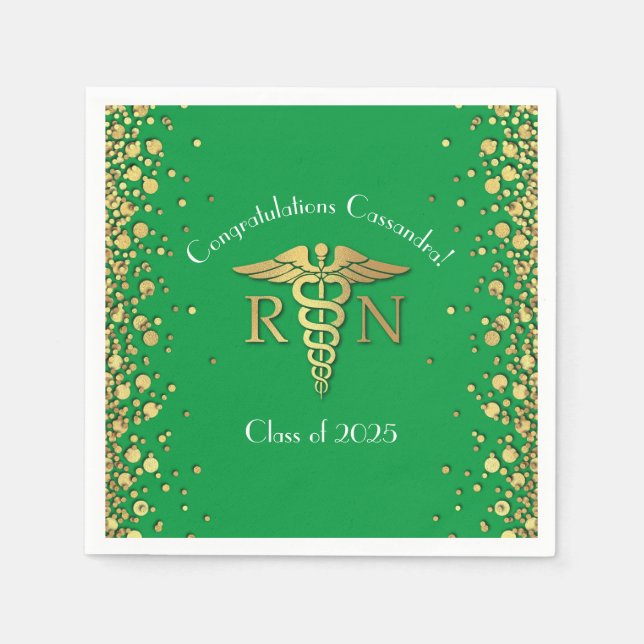 Nurse Nursing School Graduation Party Green Gold Napkins (Front)