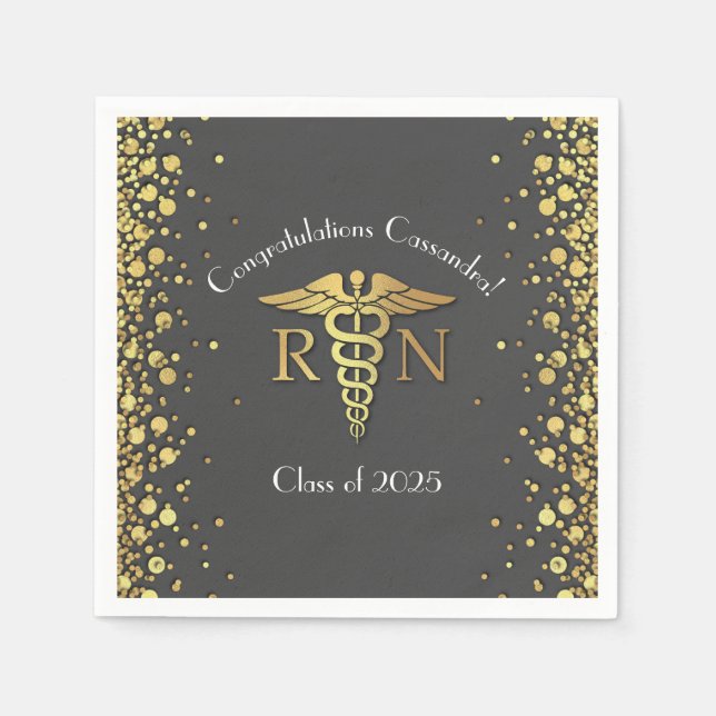 Nurse Nursing School Graduation Party Grey Gold Napkins (Front)
