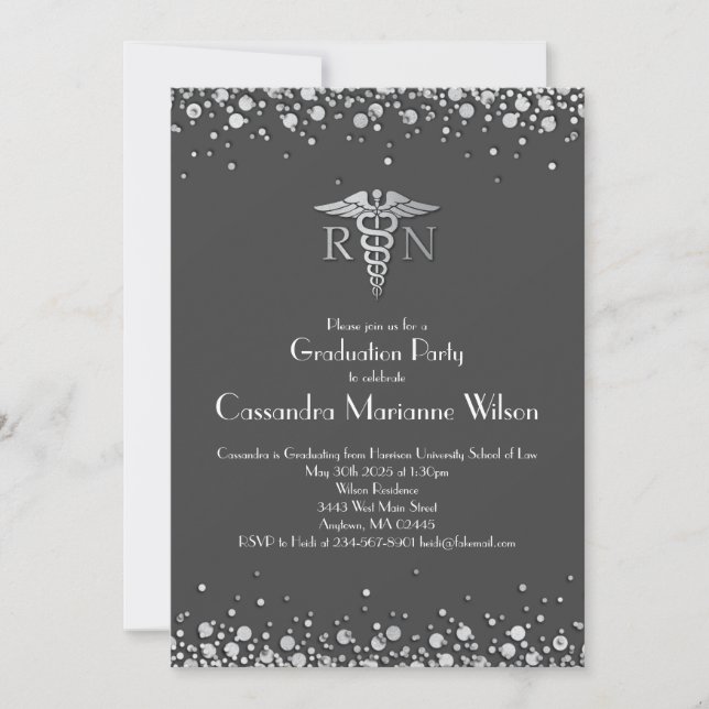 Nurse Nursing School Graduation Party Grey Silver Invitation (Front)