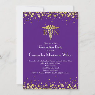 Nurse Nursing School Graduation Party Purple Gold Invitation