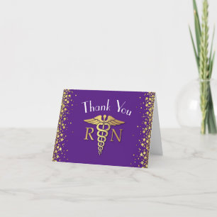 Nurse Nursing School Graduation Party Purple Gold Letterpress Thank You Card