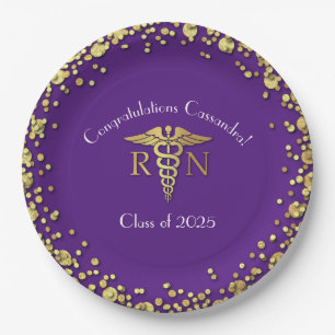 Nurse Nursing School Graduation Party Purple Gold Paper Plates