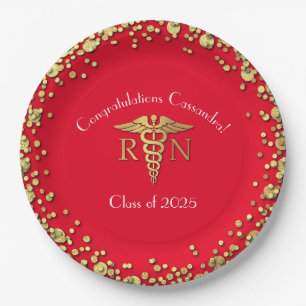 Nurse Nursing School Graduation Party Red Gold Paper Plates