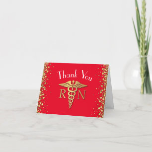 Nurse Nursing School Graduation Party Red Gold Thank You Card