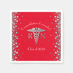 Nurse Nursing School Graduation Party Red Silver Napkins