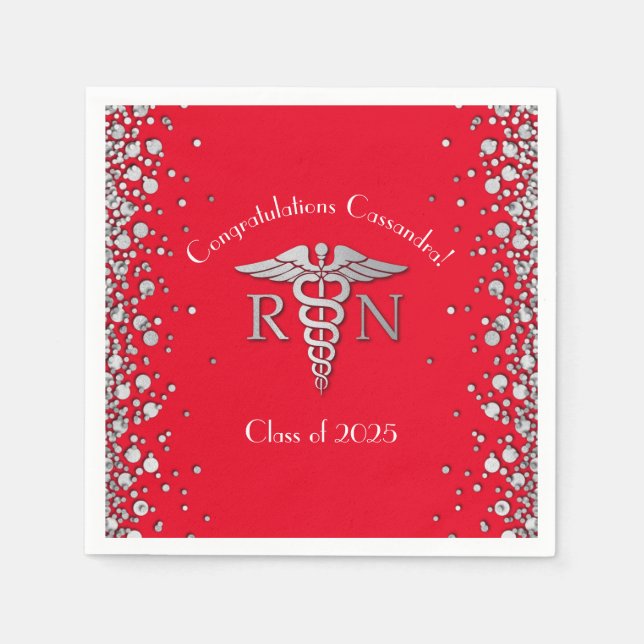 Nurse Nursing School Graduation Party Red Silver Napkins (Front)