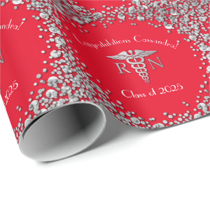 Nurse Nursing School Graduation Party Red Silver Wrapping Paper