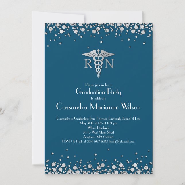 Nurse Nursing School Graduation Party Silver Blue Invitation (Front)