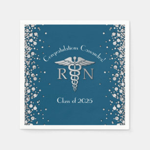 Nurse Nursing School Graduation Party Silver Blue Napkins