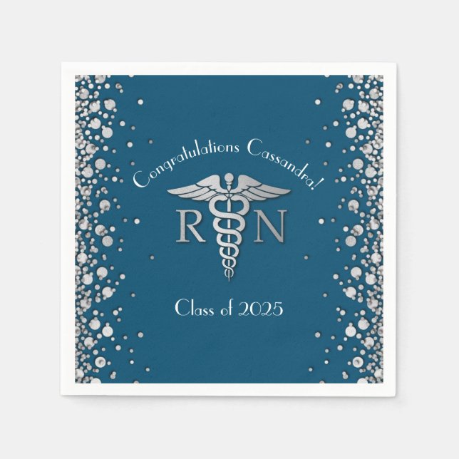 Nurse Nursing School Graduation Party Silver Blue Napkins (Front)