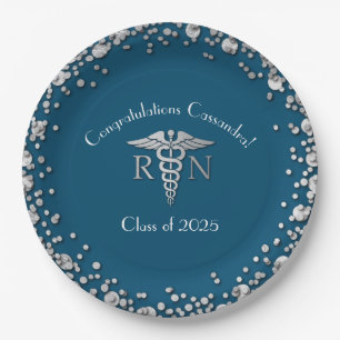 Nurse Nursing School Graduation Party Silver Blue Paper Plates