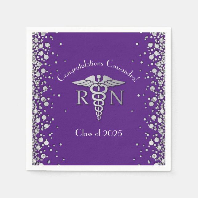 Nurse Nursing School Graduation Purple Silver Napkins (Front)