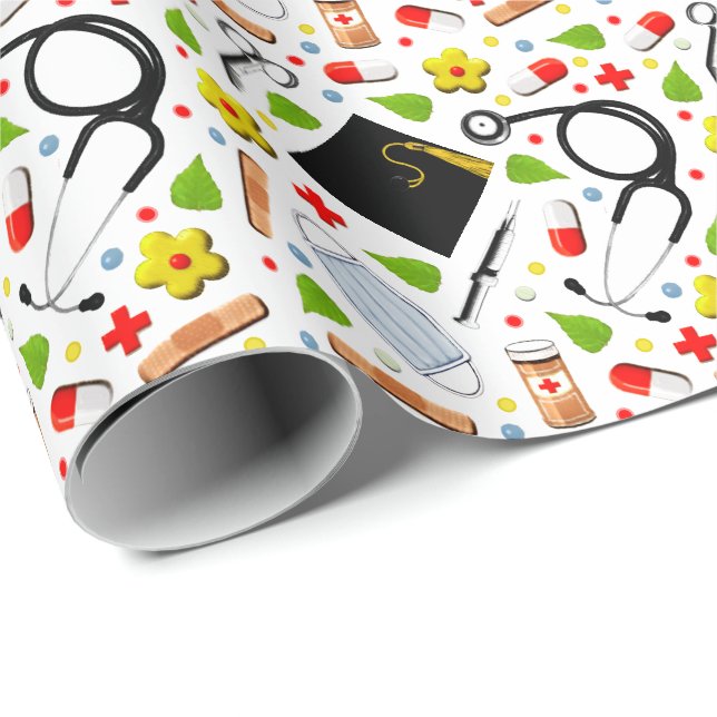 Nurse Nursing School Graduation Wrapping Paper (Roll Corner)