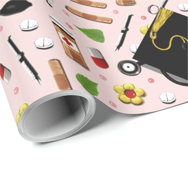Nurse Nursing School Graduation Wrapping Paper (Roll Corner)