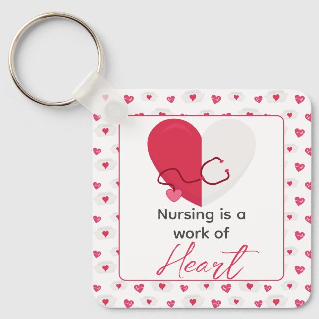 Nurse Nursing Valentine Day Pink Heart Name On Keychain (Front)