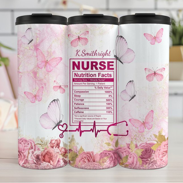 Nurse Nutrition Facts Floral Butterfly Thermal Tumbler (Creator Uploaded)