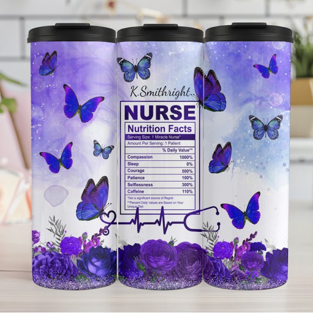Nurse Nutrition Facts Purple Butterfly Thermal Tumbler (Creator Uploaded)