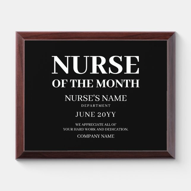 Nurse Of The Month Employee Appreciation Custom Award Plaque (Horizontal)