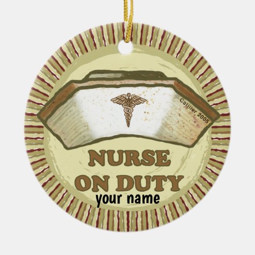 Nurse On Duty  custom name Ceramic Ornament