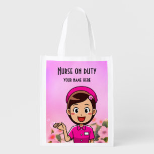 Nurse On Duty Pink Personalized Grocery Bag