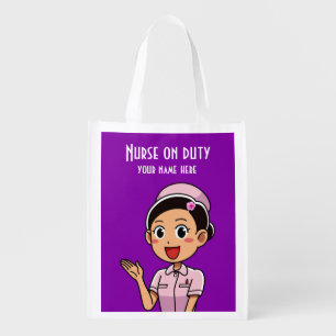 Nurse On Duty Purple Personalized Grocery Bag