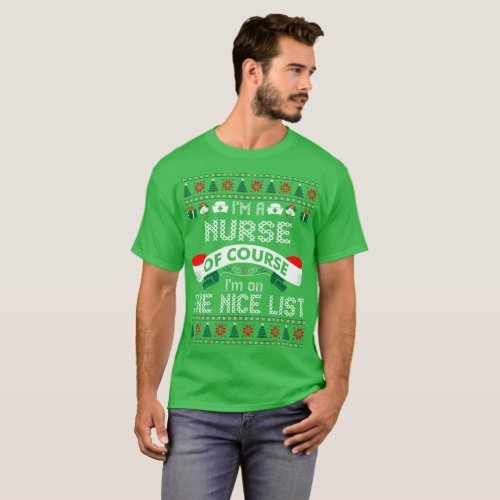 Nurse On Nice List Christmas Ugly Sweater Tshirt