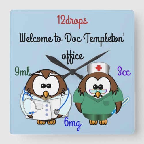 nurse owl  doc owl square wall clock