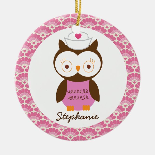 Nurse Owl Personalized Gift Ornament (Front)