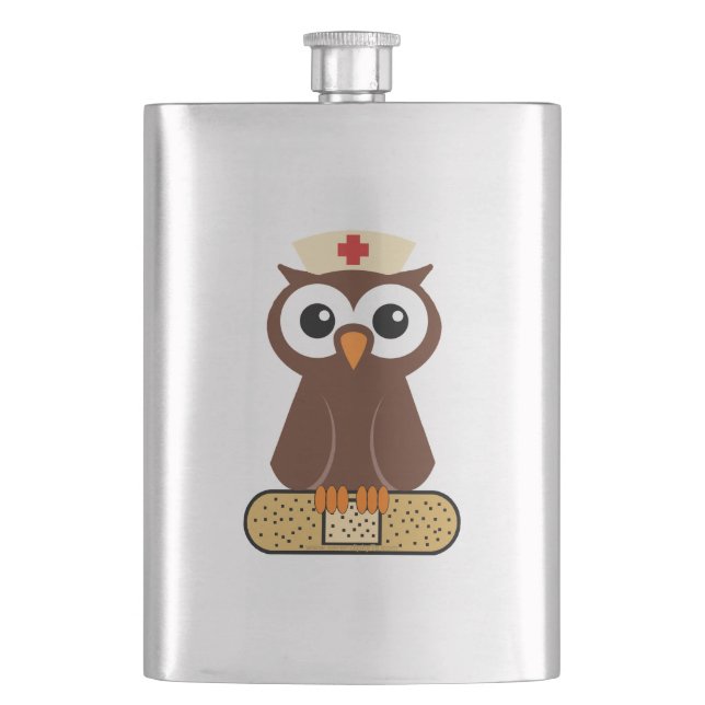 Nurse Owl (w/bandaid) Flask (Front)