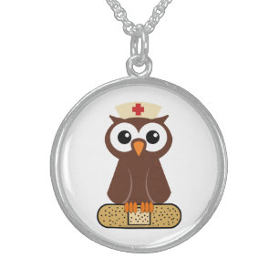 Nurse Owl (w/bandaid) Sterling Silver Necklace