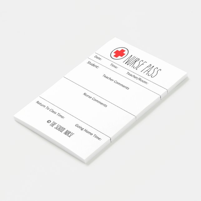 Nurse Pass for any Teacher or School Nurse Post-it Notes (Angled)