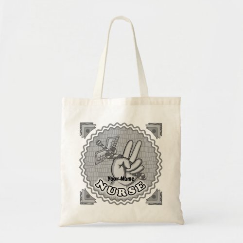 Nurse Peace Caduceus custom name tote bag