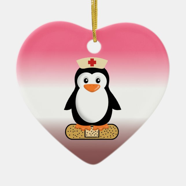Nurse Penguin (w/Bandaid) Ceramic Ornament (Front)