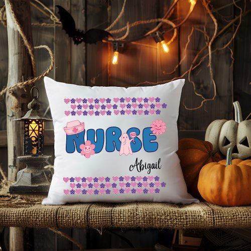 Nurse Personalized Name Halloween Design Gift Throw Pillow