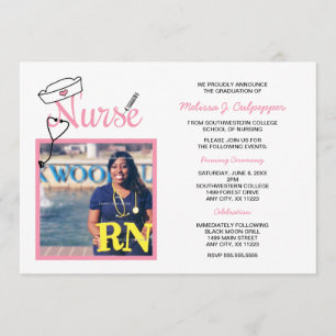 Nurse photo graduation pinning celebration / pink invitation