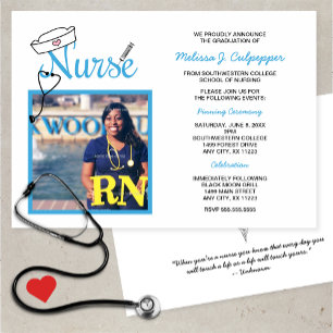 Nurse photo graduation pinning invites / blue