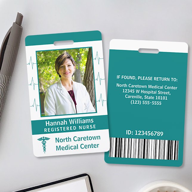Nurse Photo Hospital Employee Custom Bar Code Logo Badge (Creator Uploaded)
