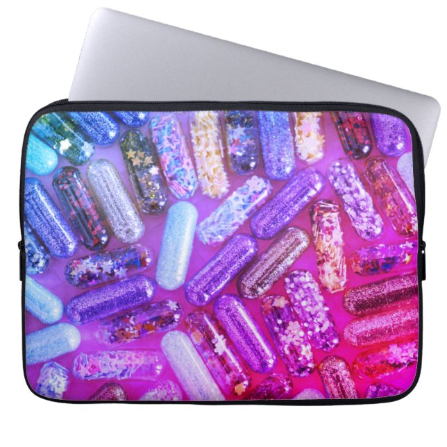 Nurse pill glitter colorful medication pink purple laptop sleeve (Front)