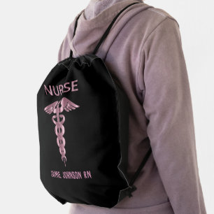 Nurse - Pink and Black Drawstring Bag