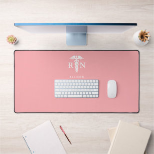 Nurse Pink Medical Caduceus Personalized Desk Mat