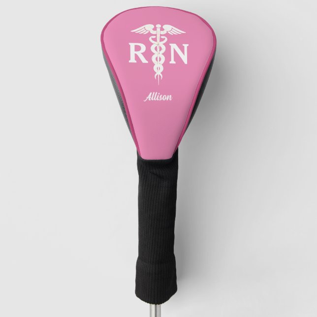 Nurse Pink Medical Caduceus Personalized Golf Head Cover (Front)