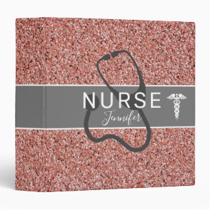 Nurse Pink Rose Gold Glitter Medical Personalized 3 Ring Binder