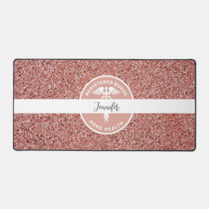 Nurse Pink Rose Gold Glitter Medical Personalized Desk Mat