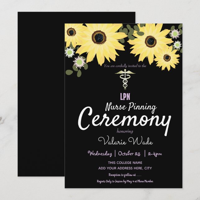 Nurse Pinning Ceremony Graduation Sunflower Invitation (Front/Back)
