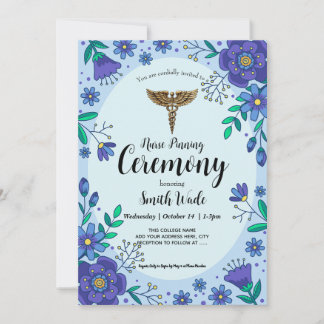 Nurse Pinning Ceremony Invitation Blue Floral Nurs