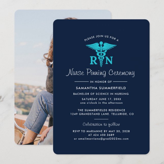 Nurse Pinning Ceremony Photo Graduation 2024 Invitation (Front/Back)