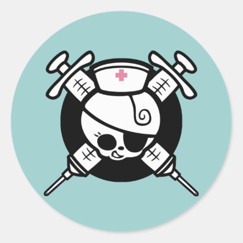 Nurse Pirate and Cross Hypos Classic Round Sticker