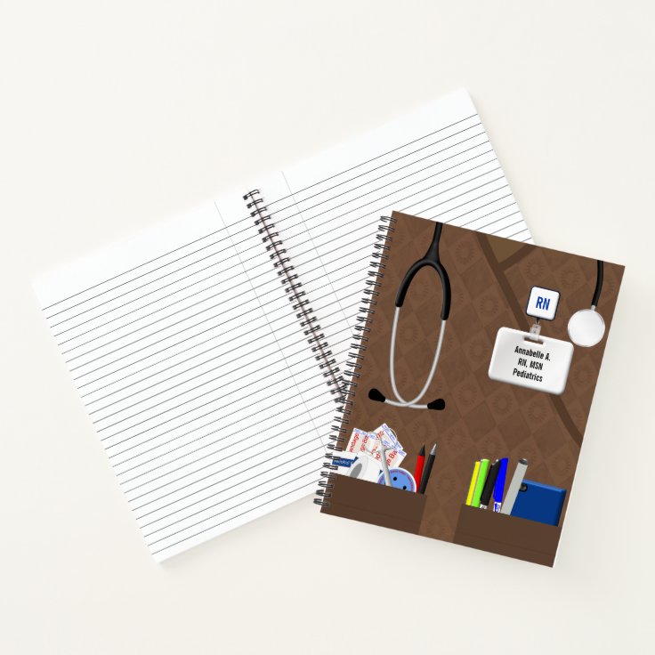 Nurse Pockets In Brown Scrubs Personalized Notebook | Zazzle